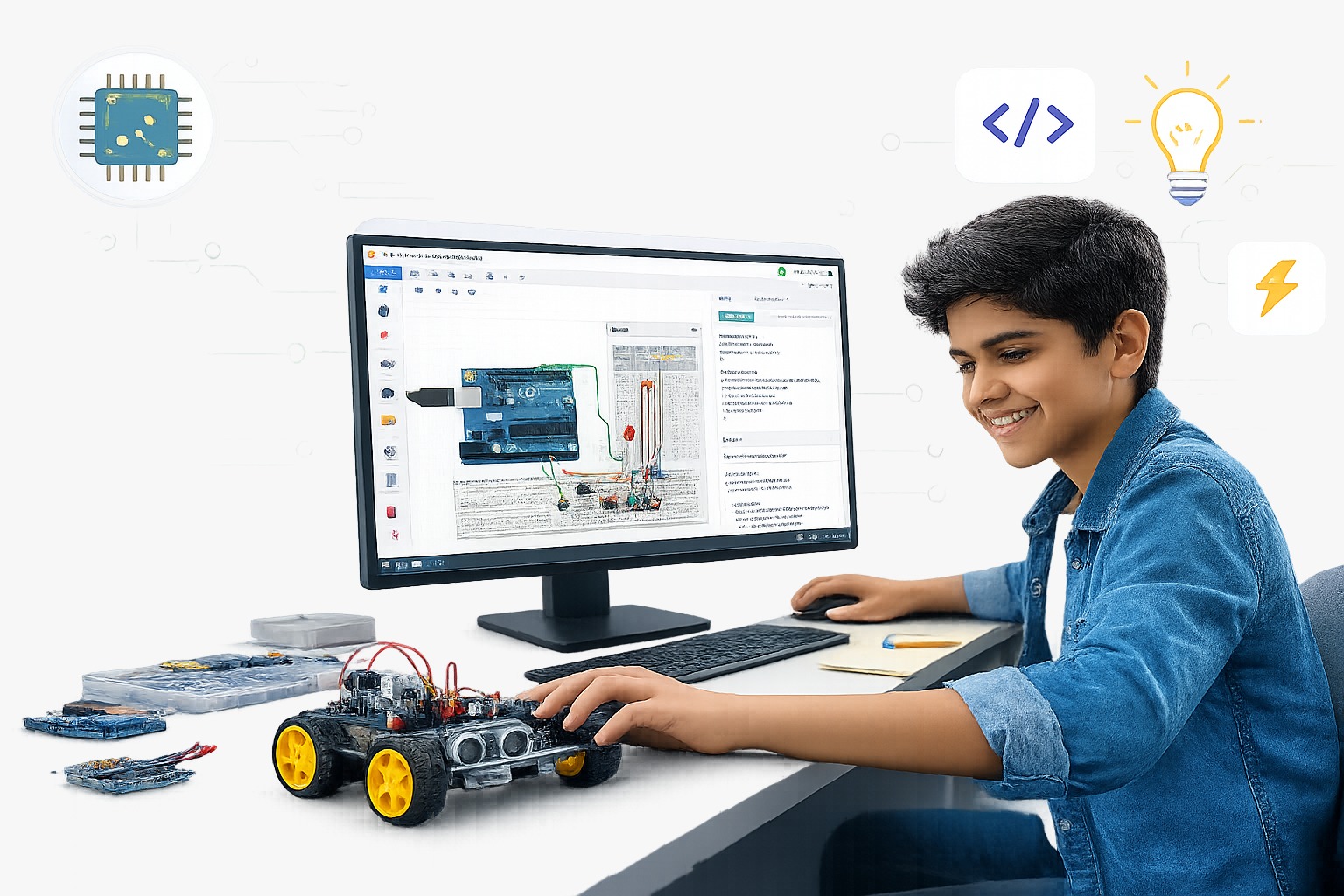 Students learning Coding, AI, STEM and Robotics through hands-on projects
